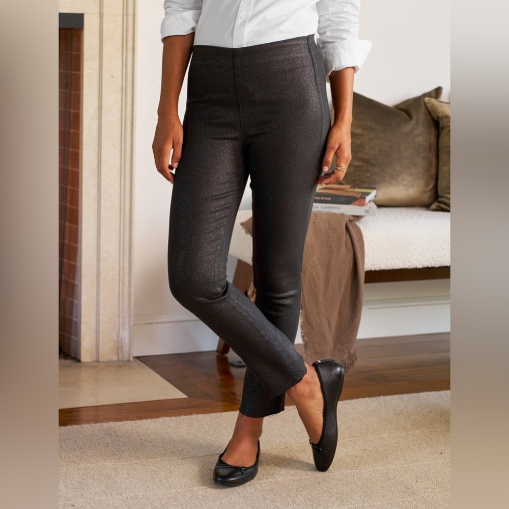 Frank & Eileen Derry Illusion Pull On Pants Black Gold Glitter Size 28